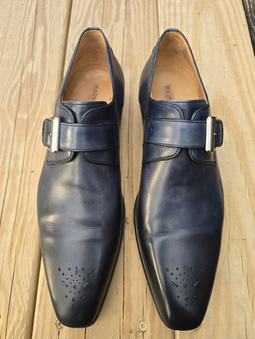 Magnanni, Marco II Monk Strap Dress Shoes, Blue Leather, Sz 8.5M